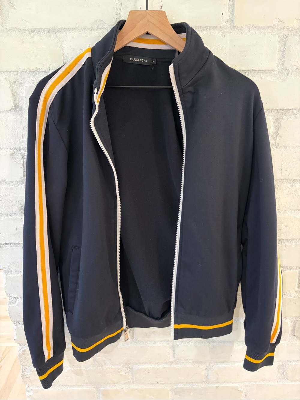 Bugatchi Navy Track Jacket with Yellow and White Racing Stripes (B1)